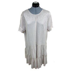 SEE AND BE SEEN Medium Champagne Gold Swing Dress Pleated Ruffle Shimmer Party